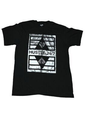 SUNA Hustle 24/7 Black Graphic Short Sleeve 100% Cotton T-Shirt Men’s Size‎ L